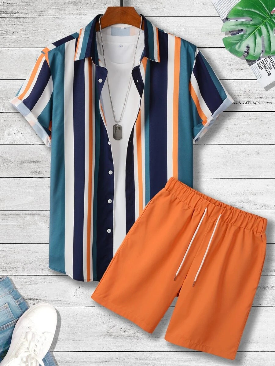 Mens stripe summer shirt and shorts set