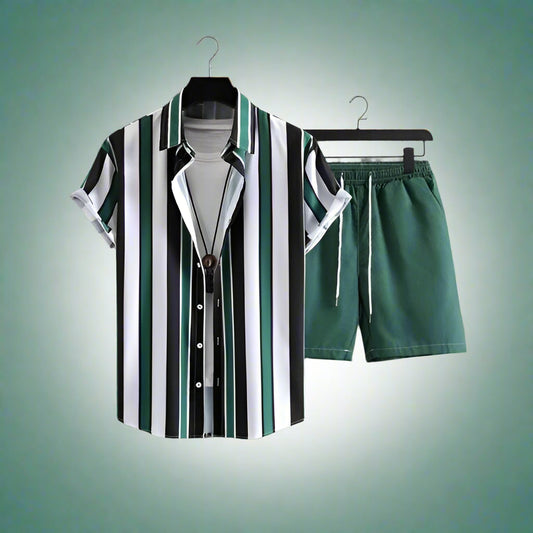 Mens stripe summer shirt and shorts set