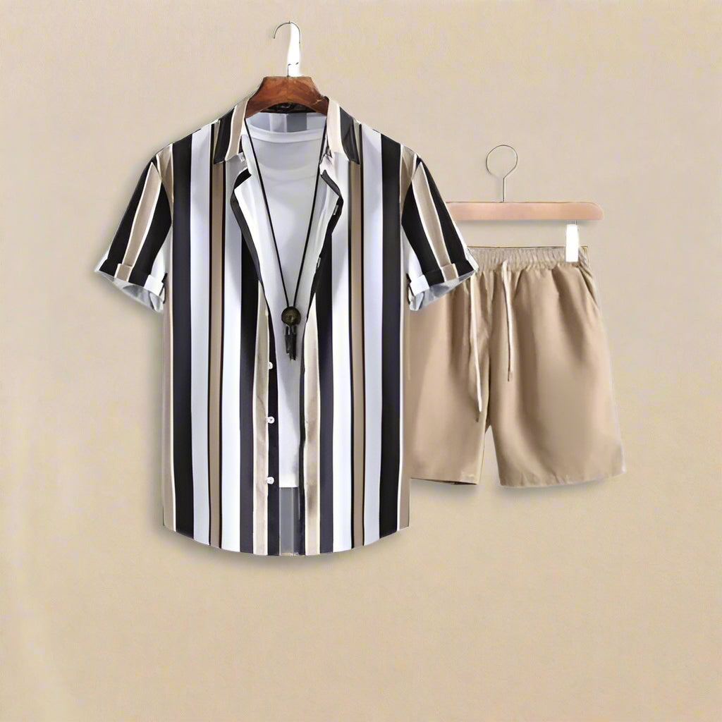 Mens stripe summer shirt and shorts set