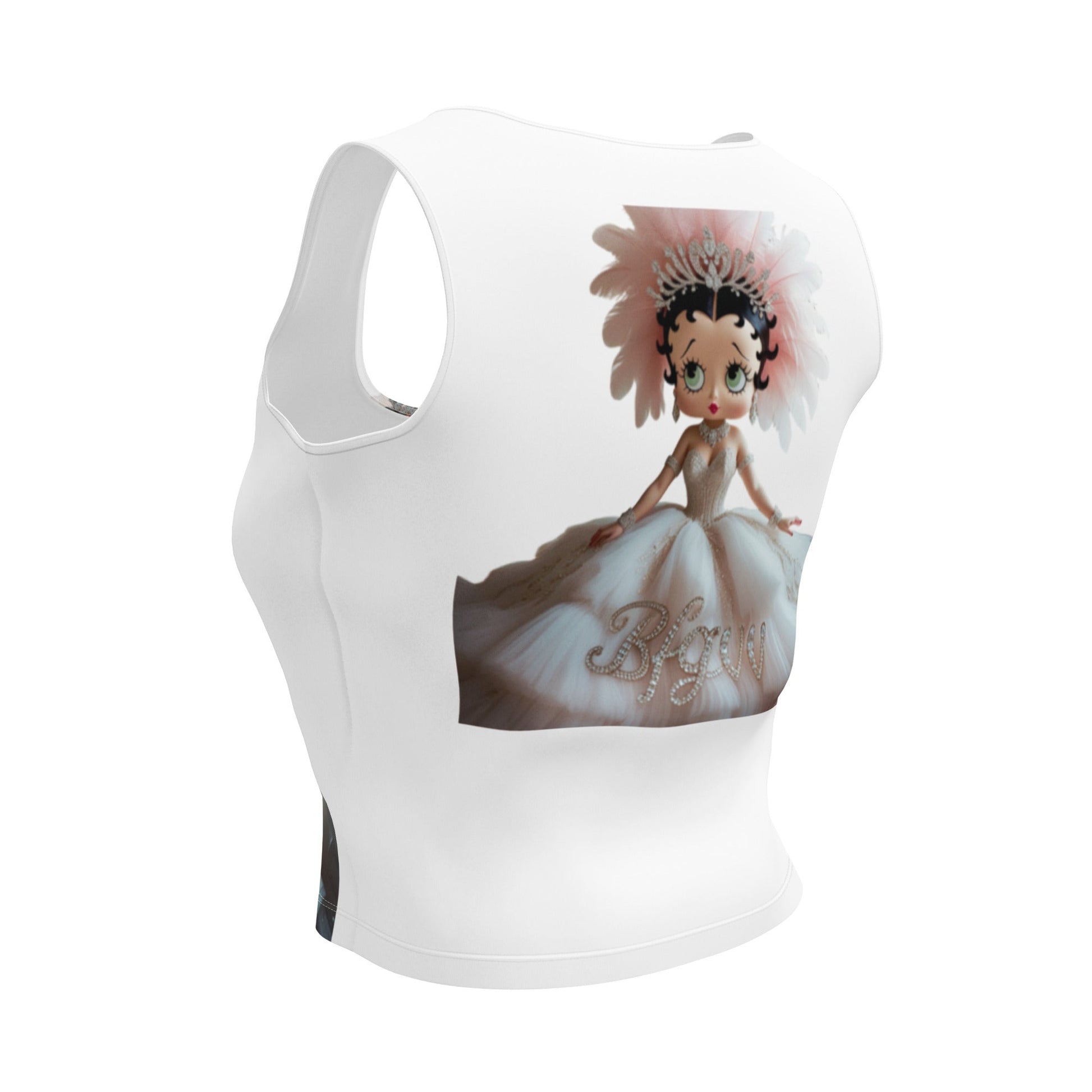 Body-hugging BB by JwCrop Top with all-over print and four-way stretch fabric.