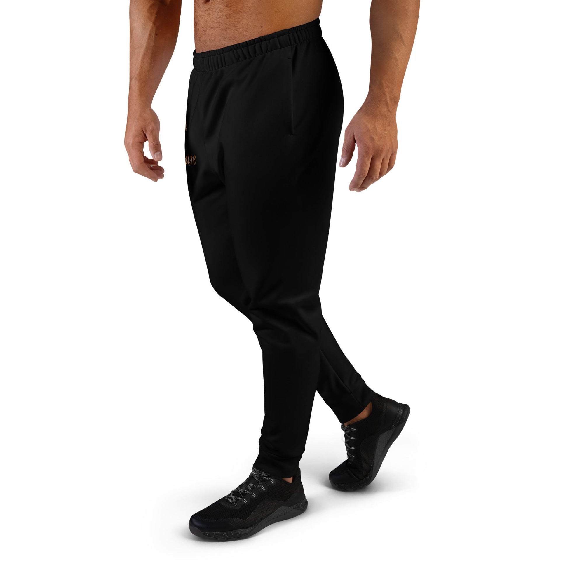 Imperial Couture by JW Men's Joggers, black, comfortable cotton-feel, slim fit, elastic waistband with white drawstring