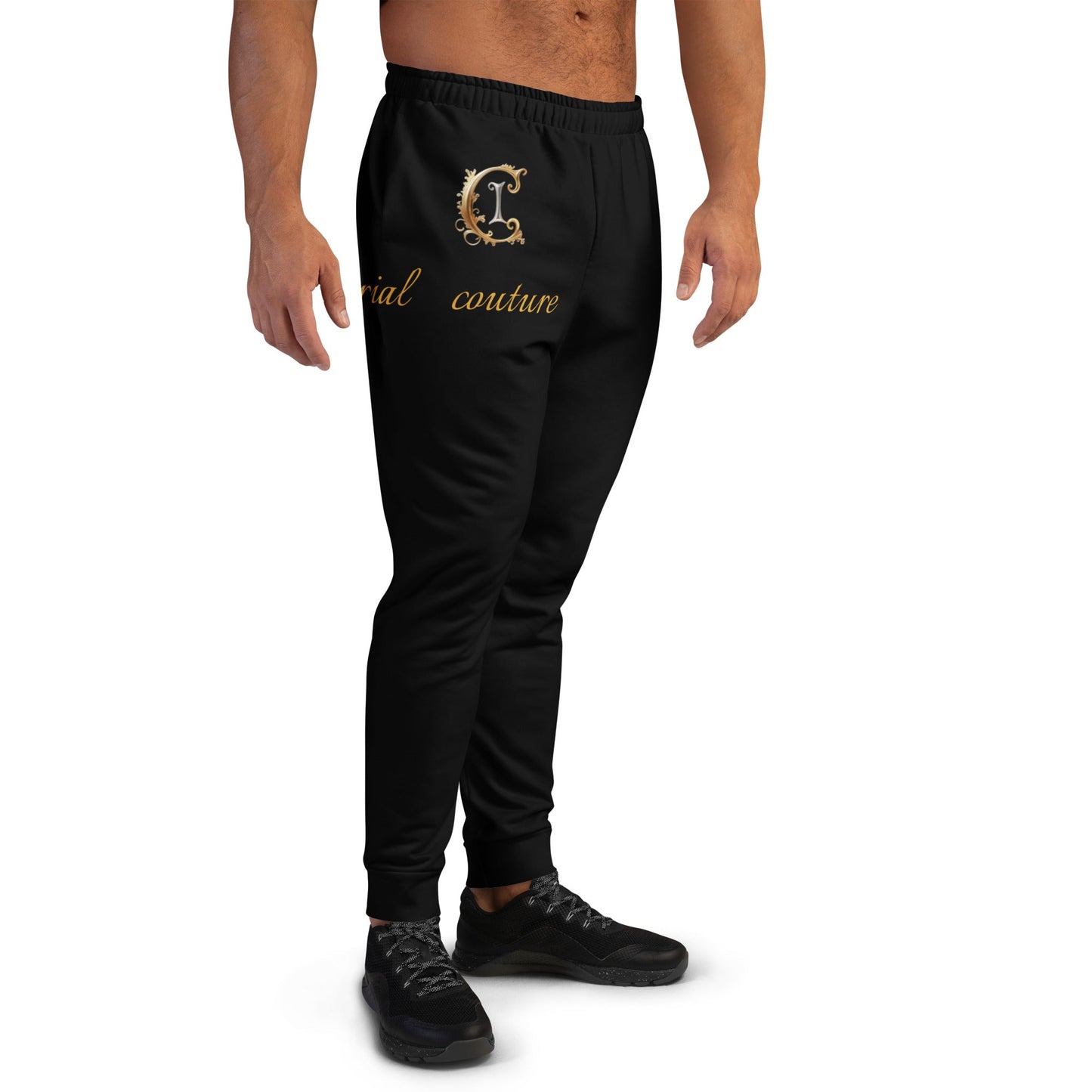 Men's black joggers by Imperial Couture by JW, with cuffed legs and elastic waistband.