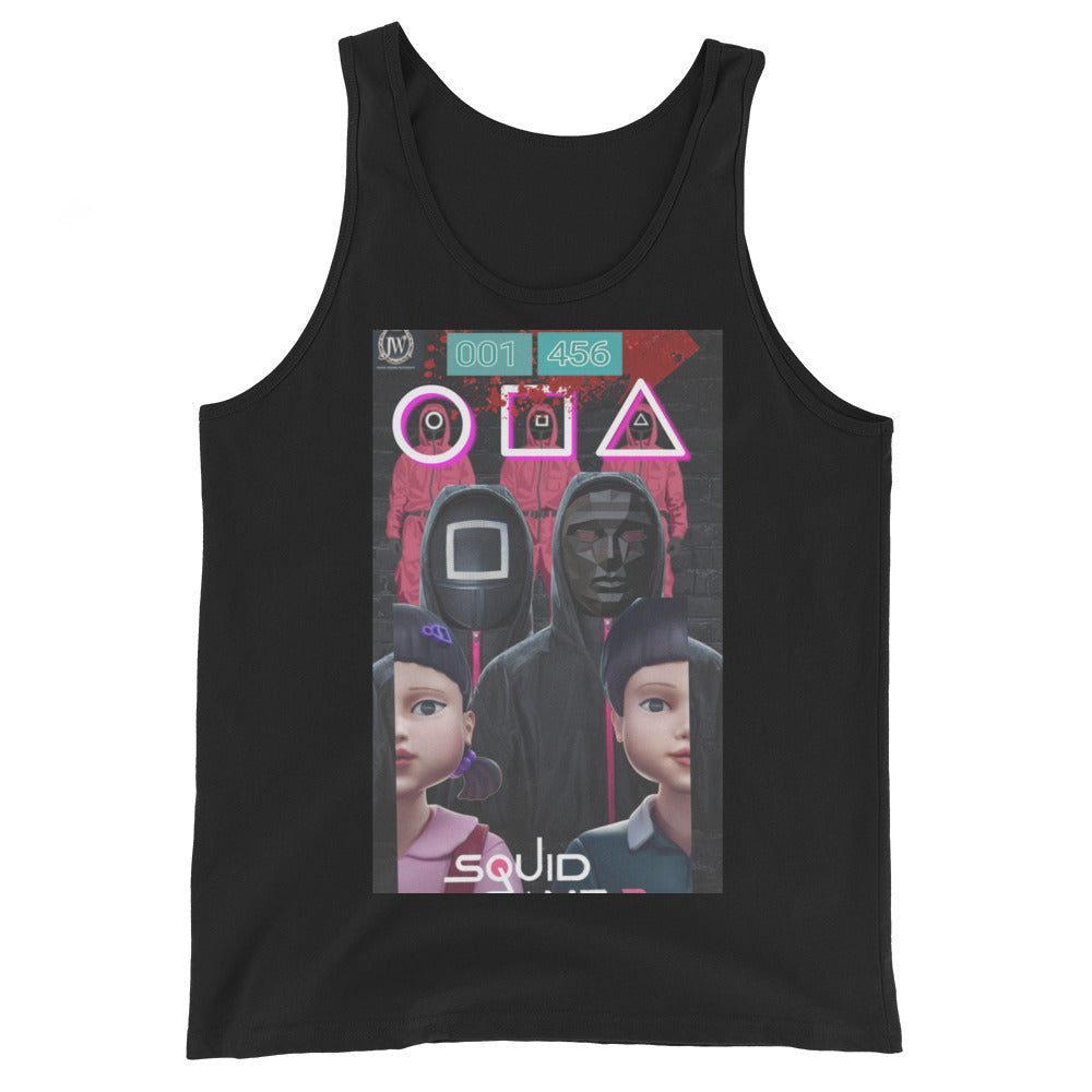 Men's tank top with graphic design inspired by popular culture.