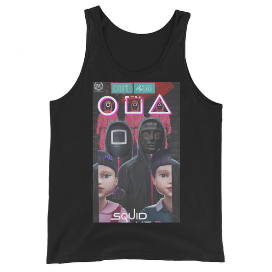 Men's tank top with graphic design inspired by popular culture.