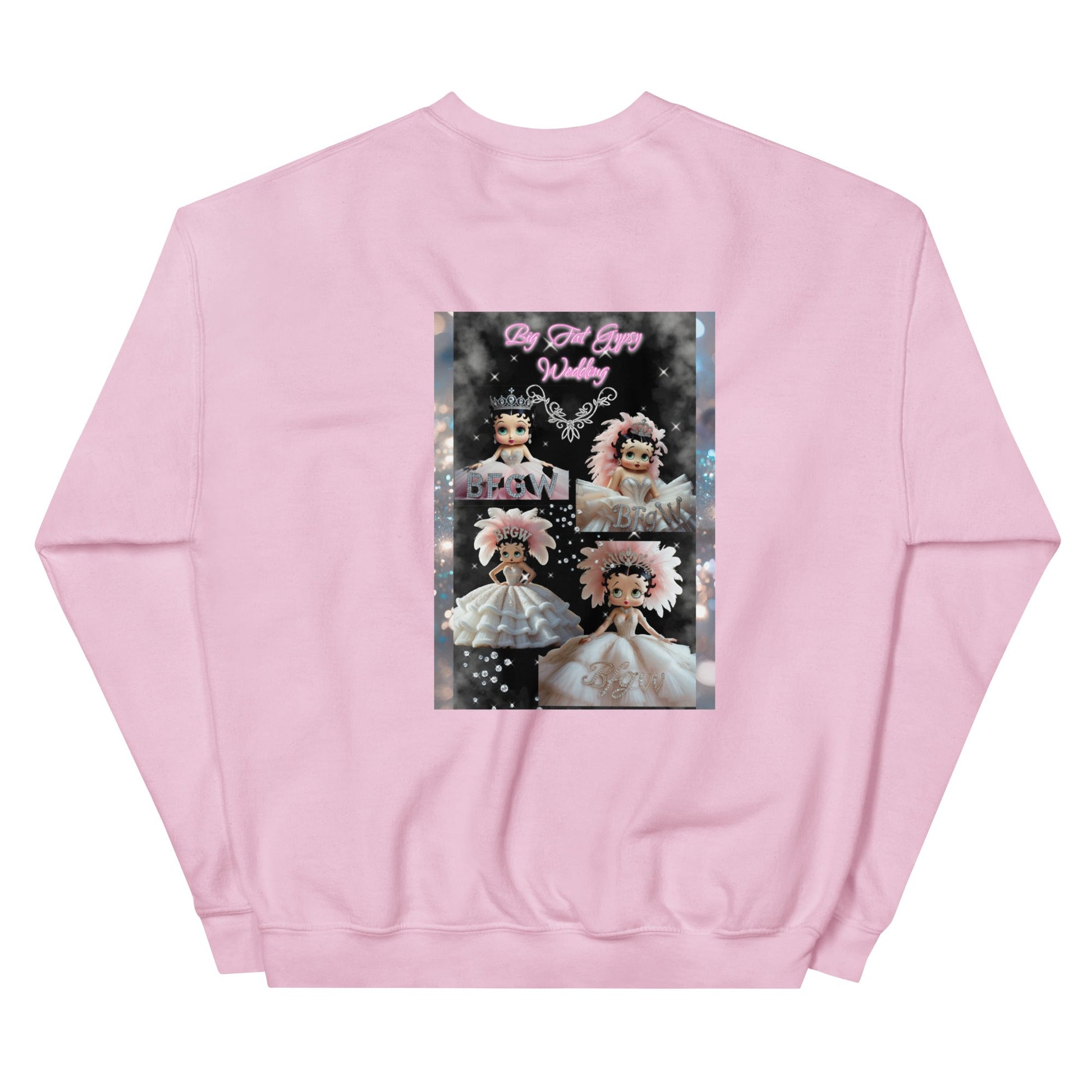 Unisex sweatshirt in pink with graphic design, made of soft cotton-polyester blend.