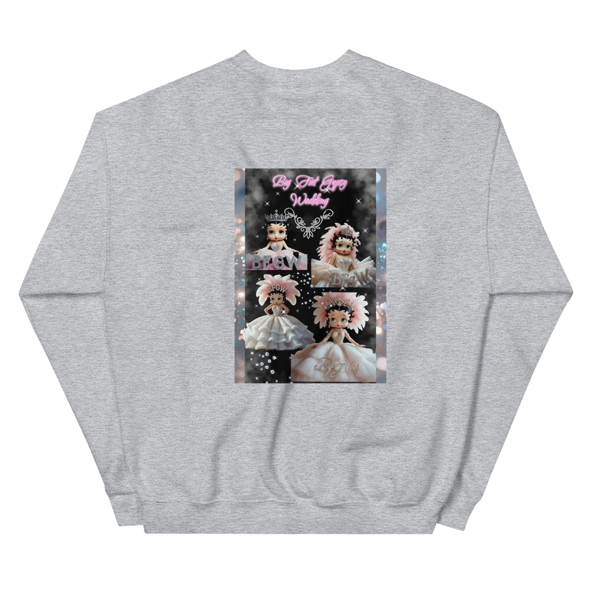 Unisex sweatshirt with custom graphic design, classic fit, gray color.