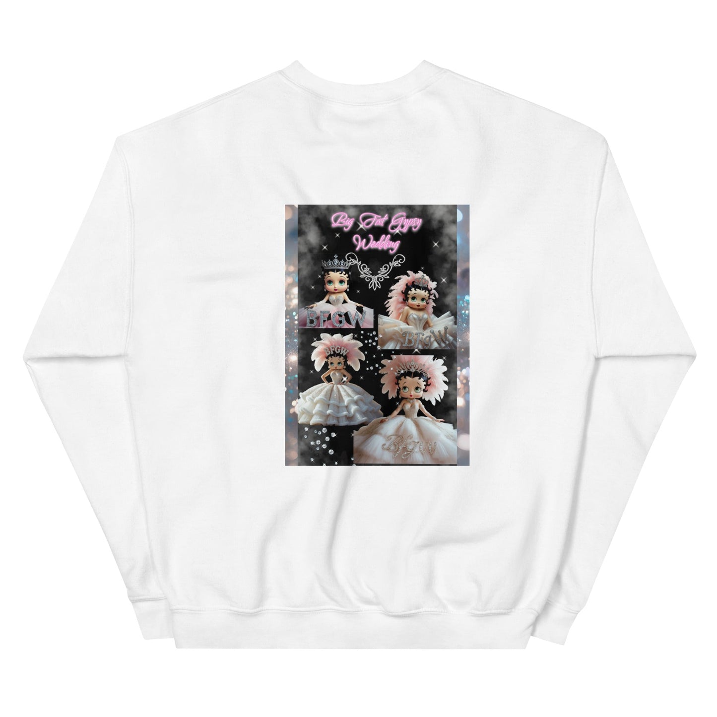 Unisex sweatshirt with graphic print, made from 50% cotton and 50% polyester.