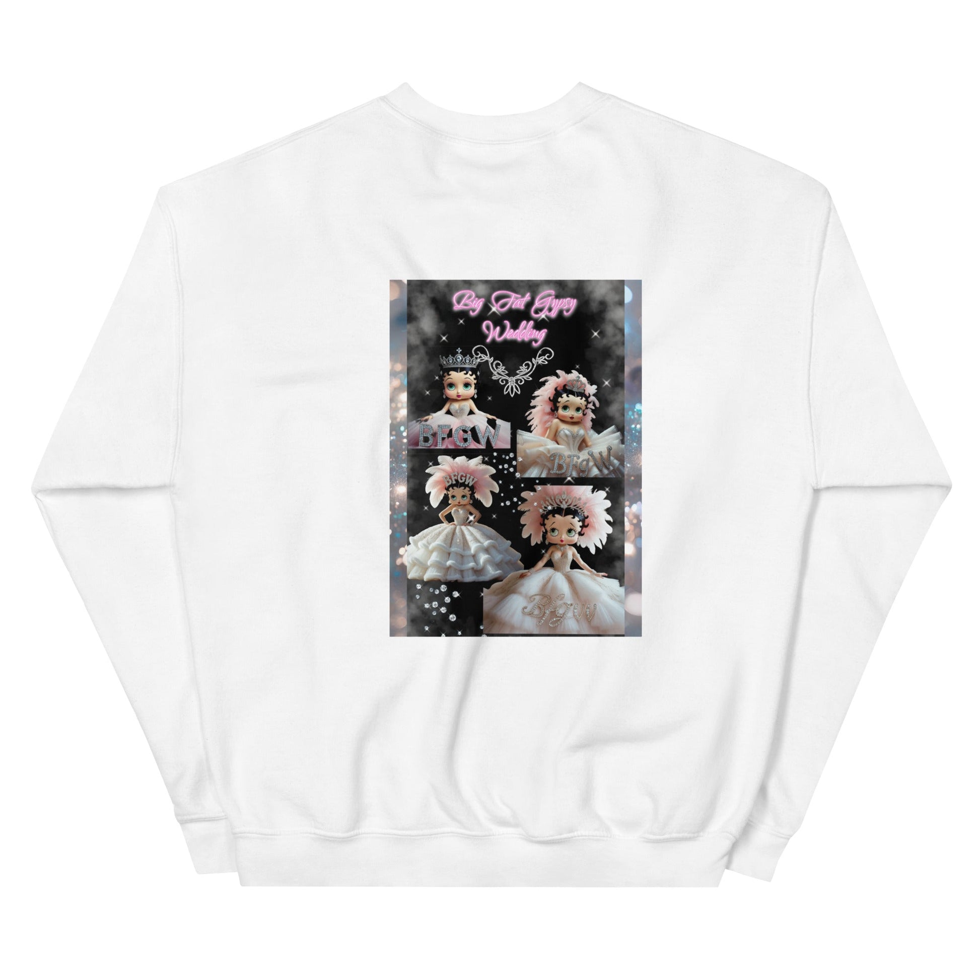 Unisex sweatshirt with graphic print, made from 50% cotton and 50% polyester.