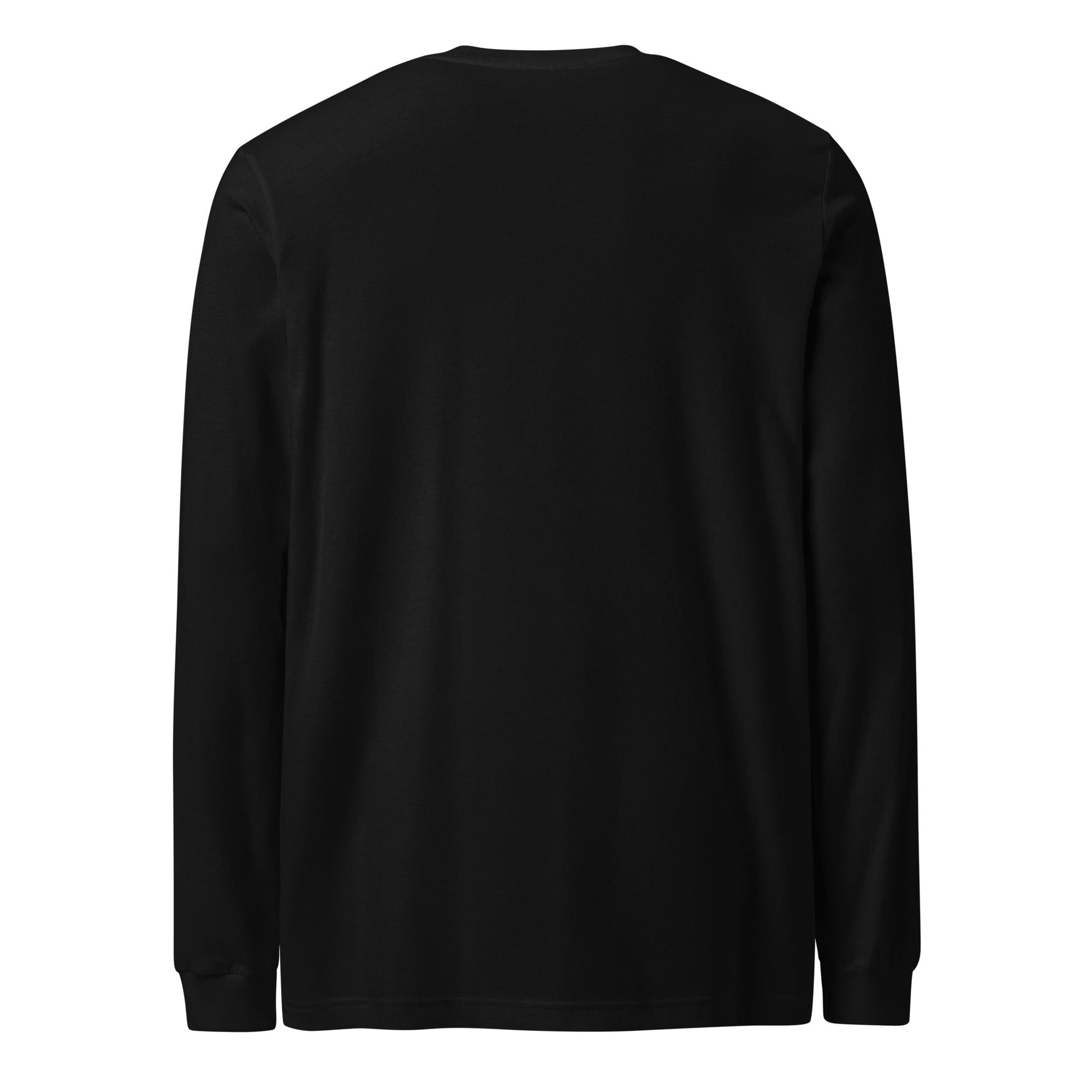 Retro Rock n Roll long sleeve black tee with crew neck and ribbed cuffs.