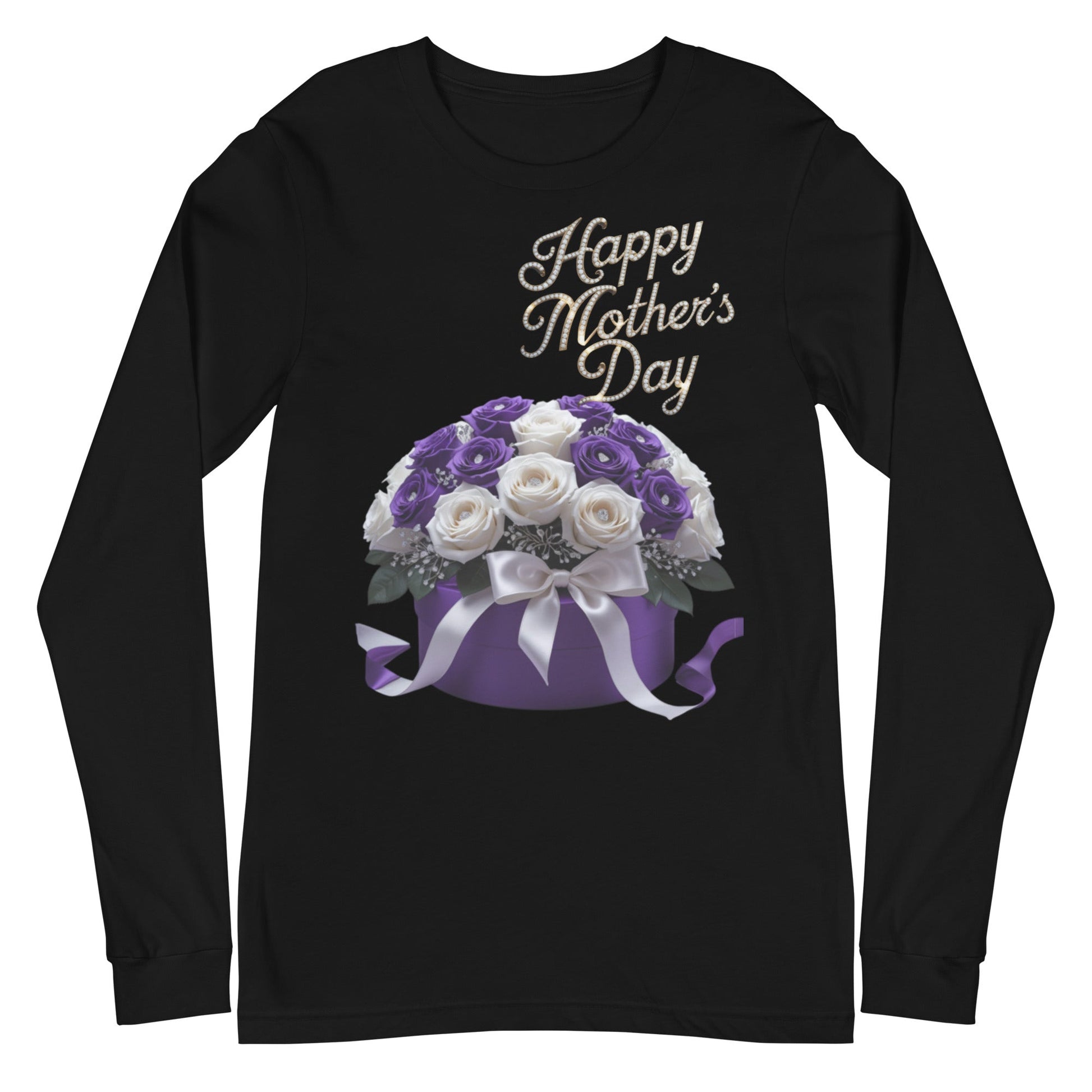 Mothers Day unisex long sleeve tee with "Happy Mother's Day" floral design.