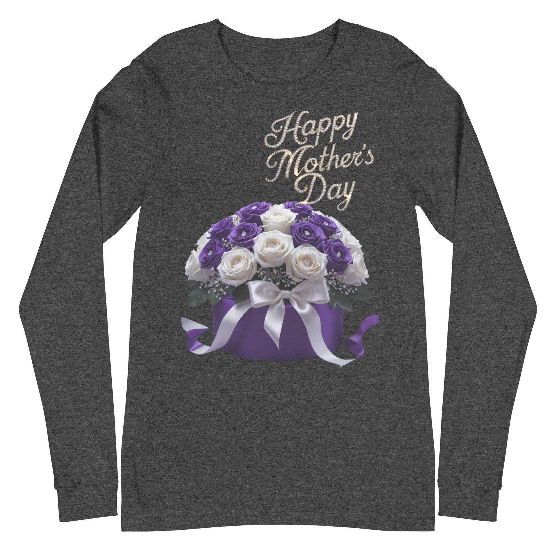 Mothers Day unisex long sleeve tee with floral design and "Happy Mother's Day" print.