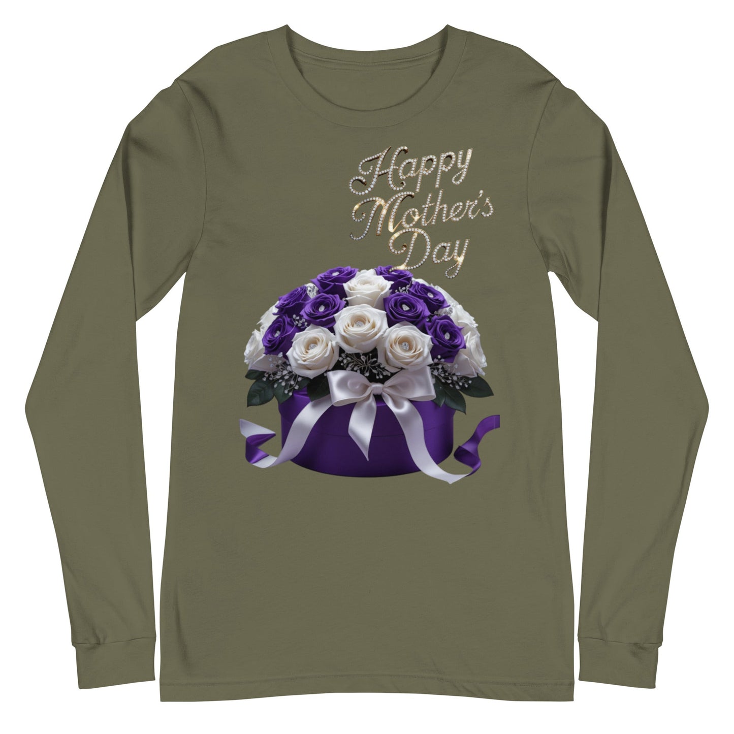 Mothers Day Unisex Long Sleeve Tee with floral design and "Happy Mother's Day" text.