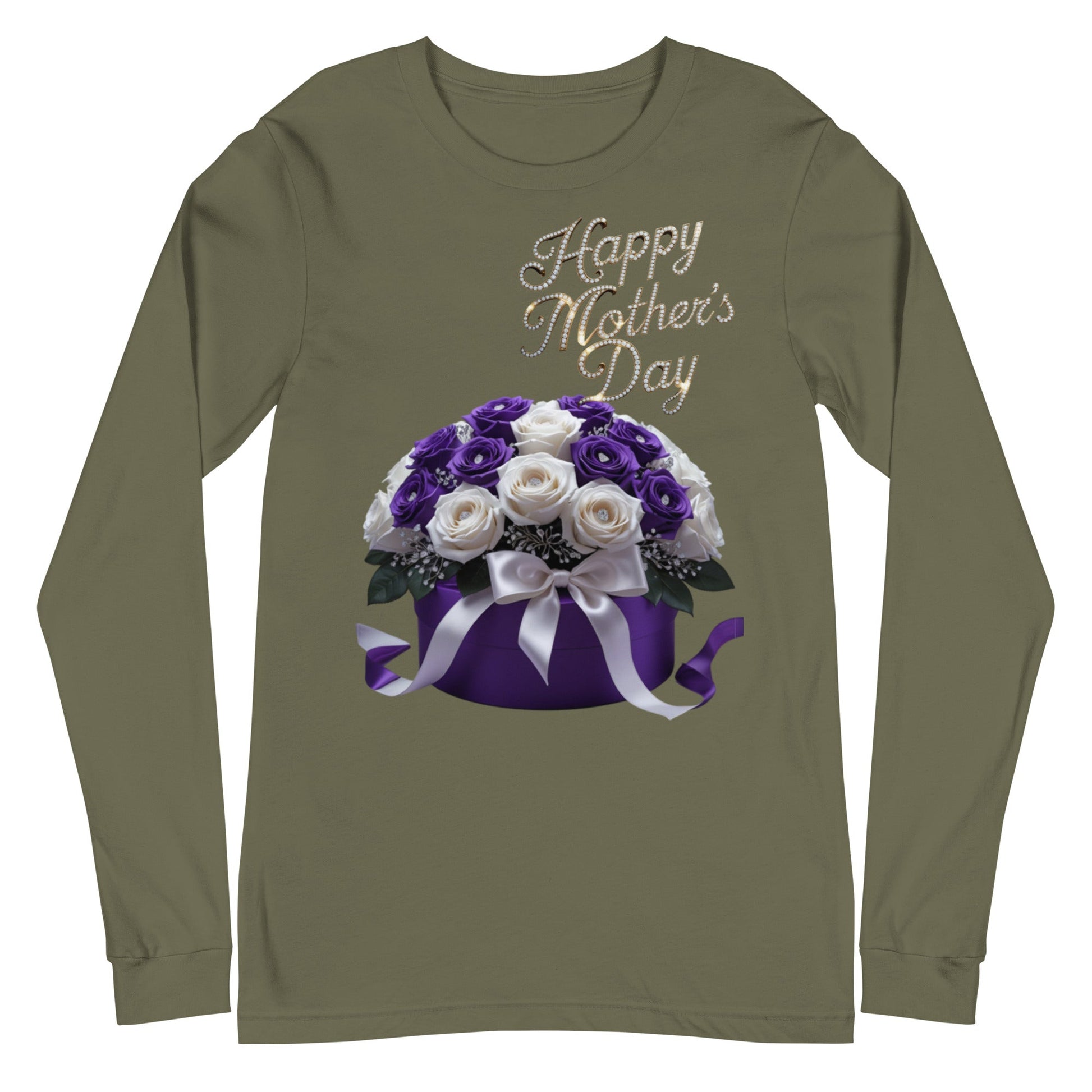 Mothers Day Unisex Long Sleeve Tee with floral design and "Happy Mother's Day" text.