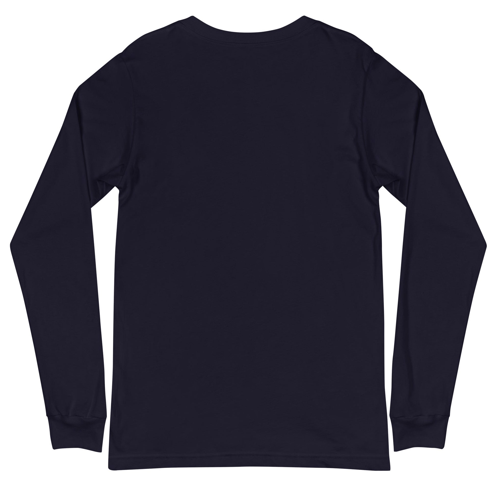 Imperial Couture Burn Unisex Long Sleeve Tee in black, showcasing back view with crew neck and ribbed cuffs.