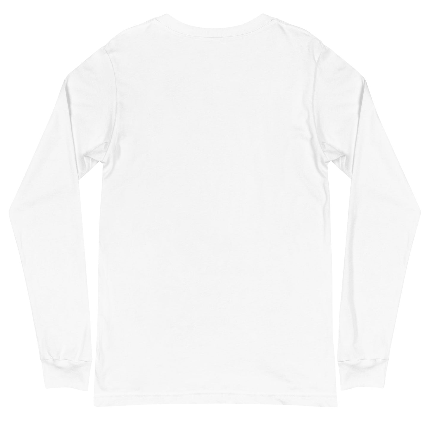 Unisex long sleeve tee in white, made of airlume combed ring-spun cotton, featuring ribbed cuffs and a regular fit.