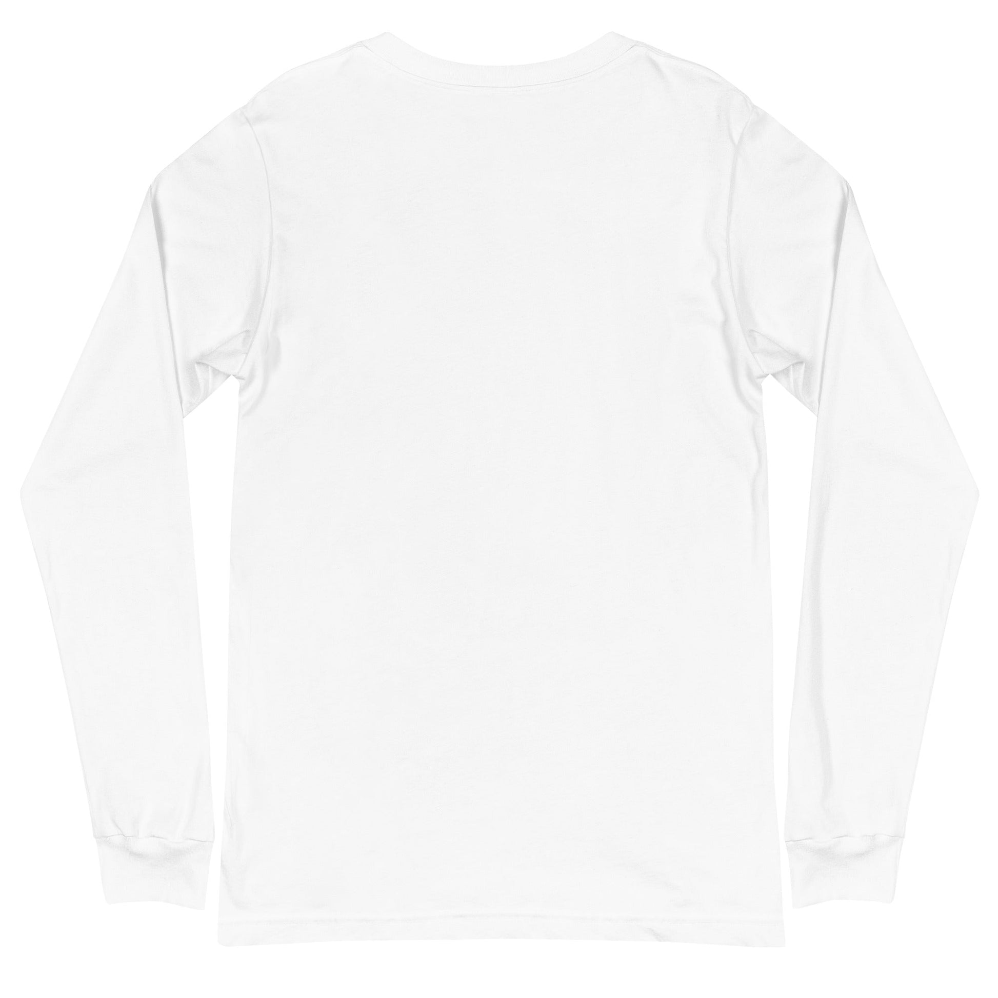 Unisex long sleeve tee in white, made of airlume combed ring-spun cotton, featuring ribbed cuffs and a regular fit.