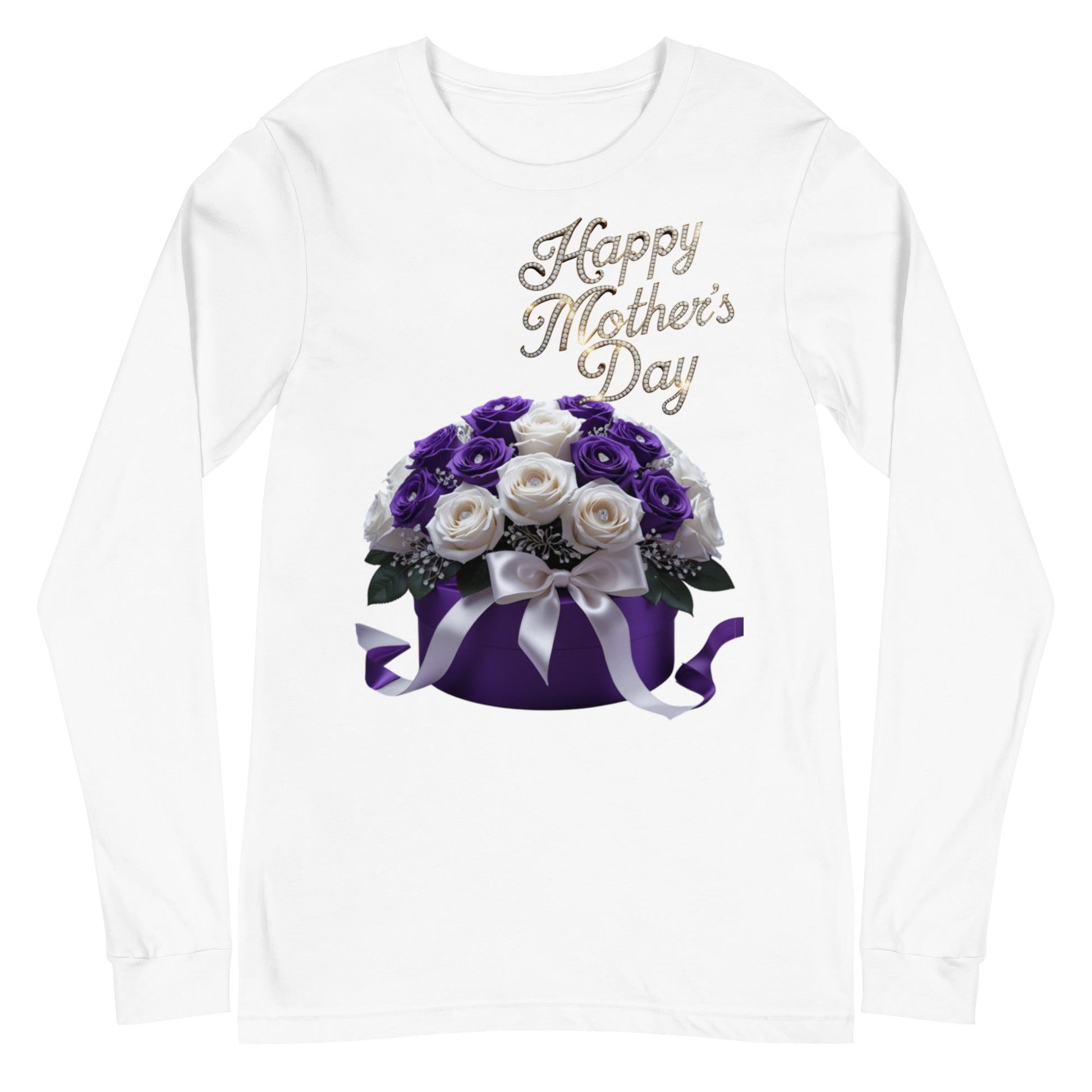 Mothers Day Unisex Long Sleeve Tee with floral design and "Happy Mother's Day" text.