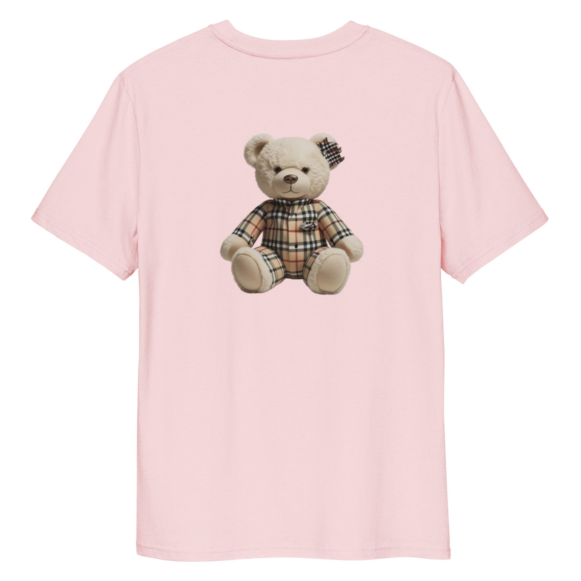 JW bear Unisex organic cotton t-shirt with bear graphic design in pink.