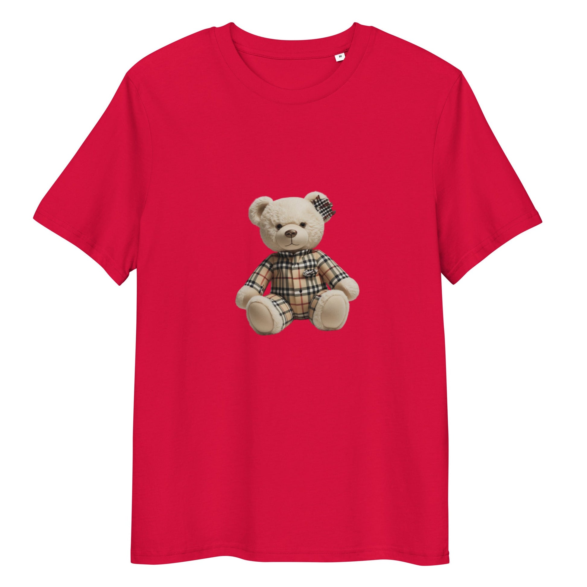 Red JW bear Unisex organic cotton t-shirt with bear graphic, eco-friendly fabric.