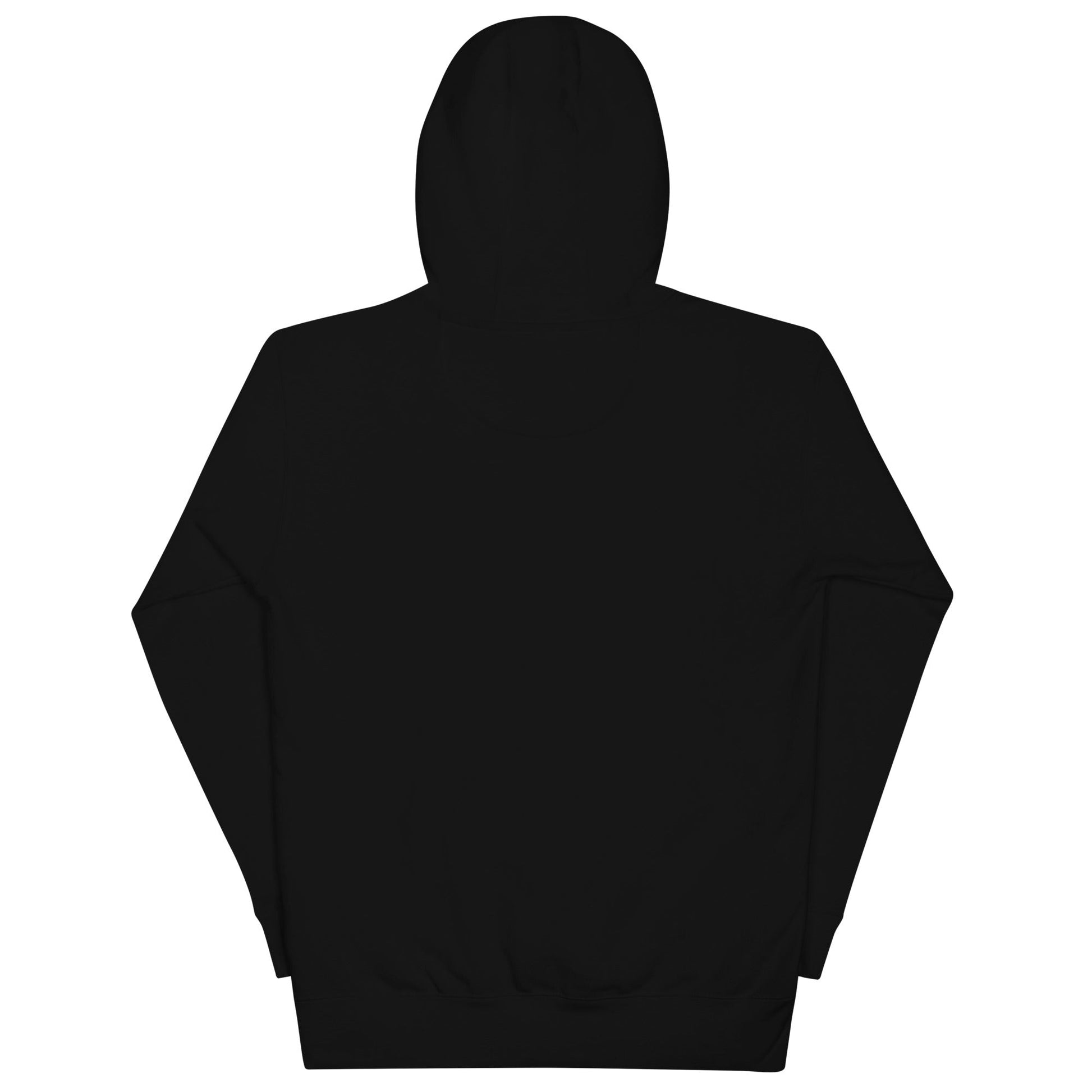 Unisex hoodie in black featuring a classic streetwear design with a pouch pocket and hood.