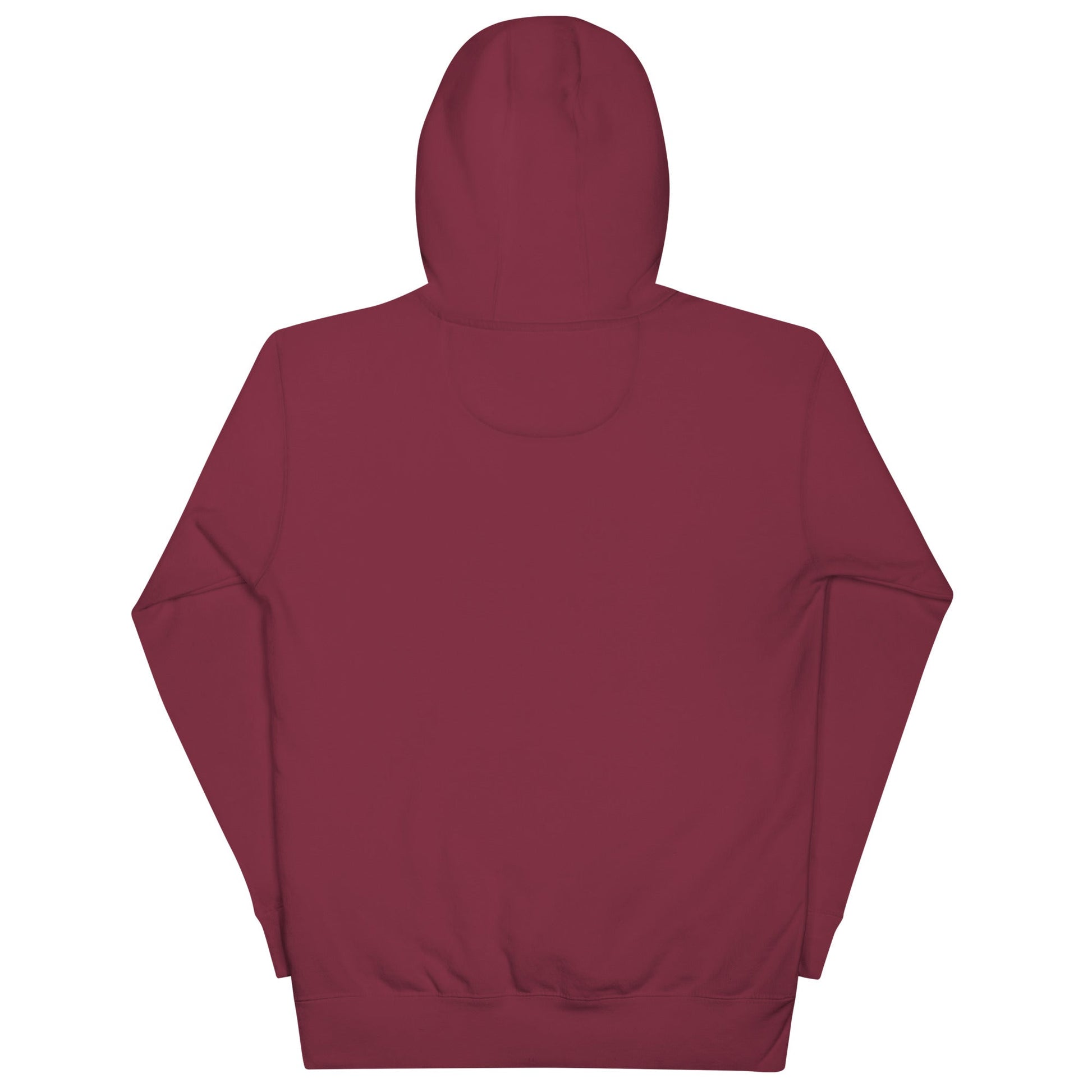 Unisex hoodie in deep red with a classic streetwear design, featuring a pouch pocket and warm hood.