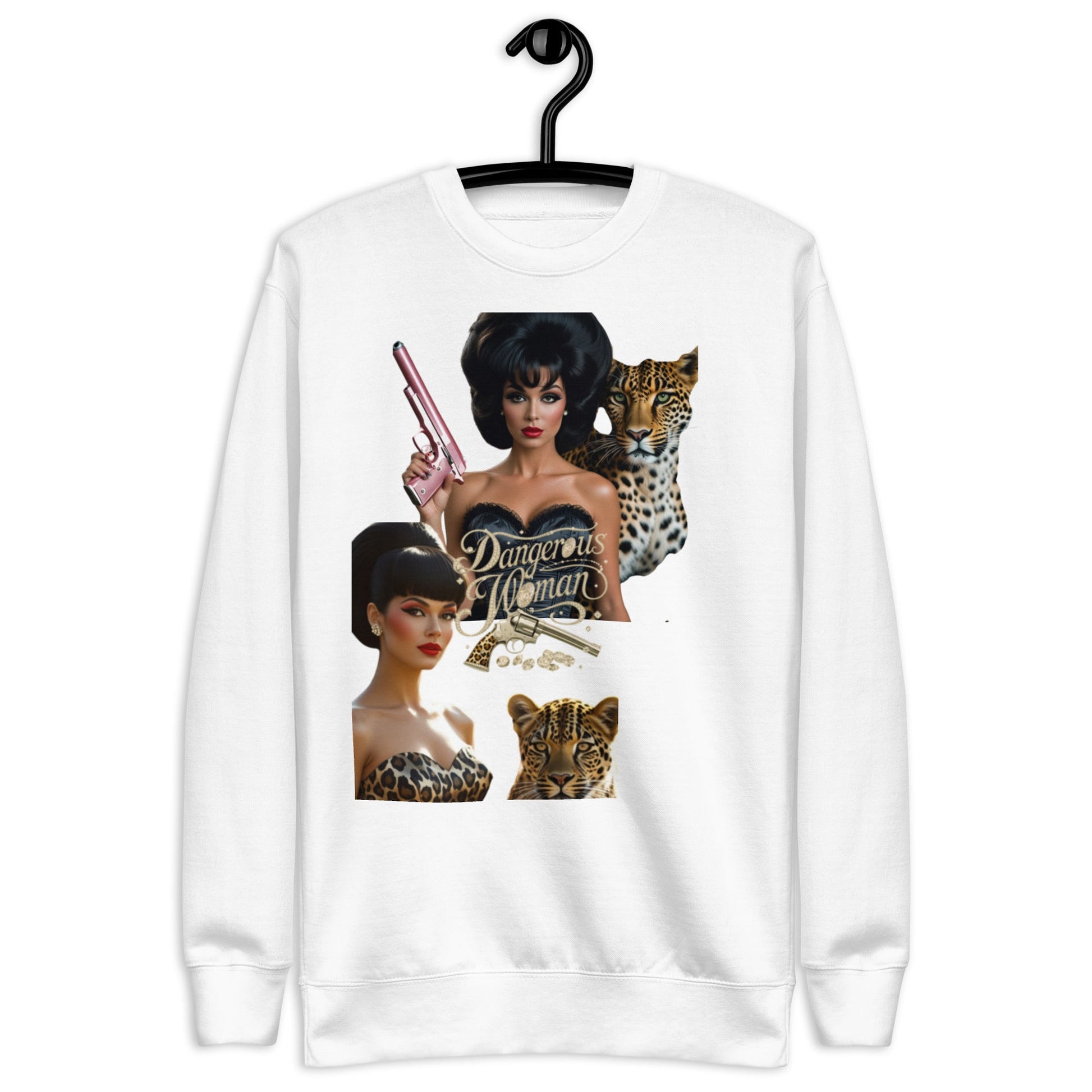 Unisex premium sweatshirt with vintage-inspired design and leopard print accents.