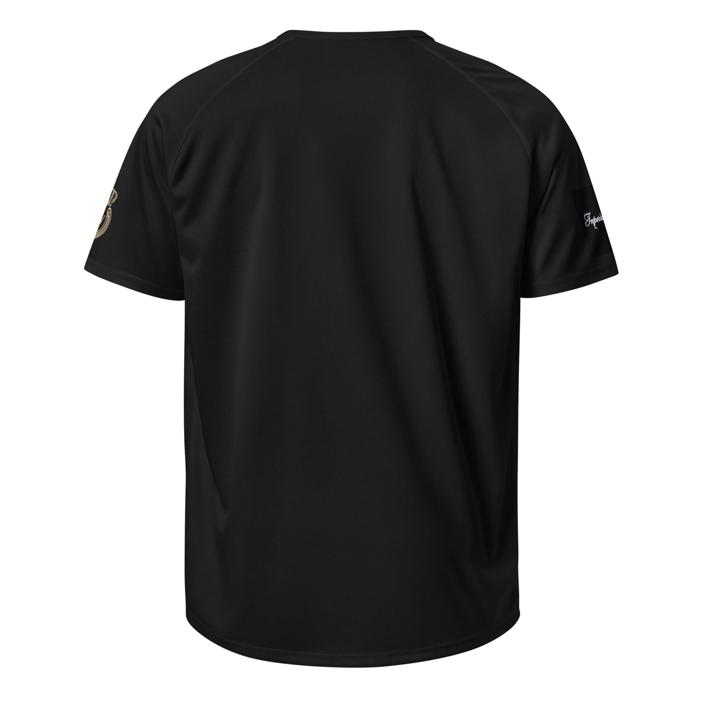 Imperial Couture Unisex sports jersey, black mesh, breathable polyester, relaxed fit, round neckline, short raglan sleeves.