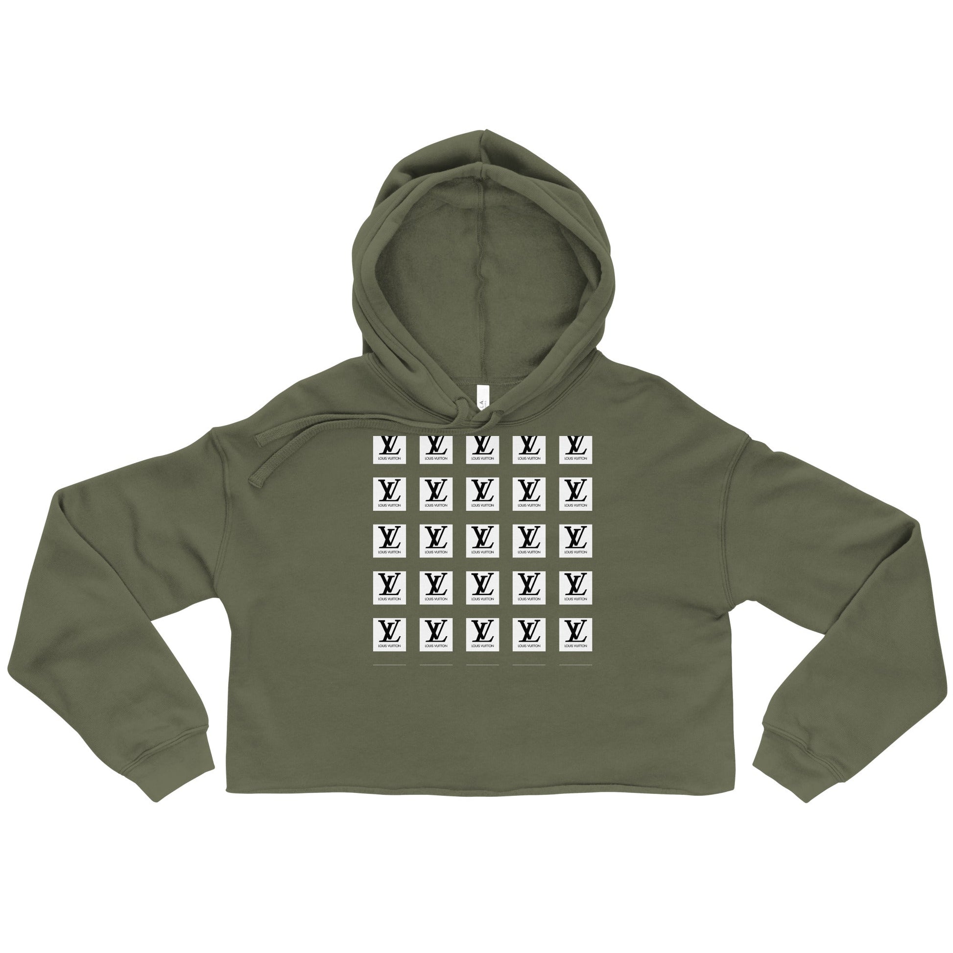 Trendy crop hoodie with raw hem and drawstrings.