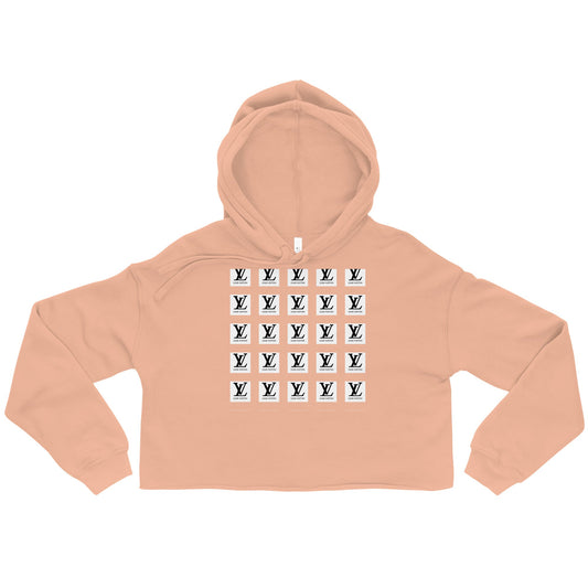 Trendy cropped hoodie with raw hem and matching drawstrings in pink.