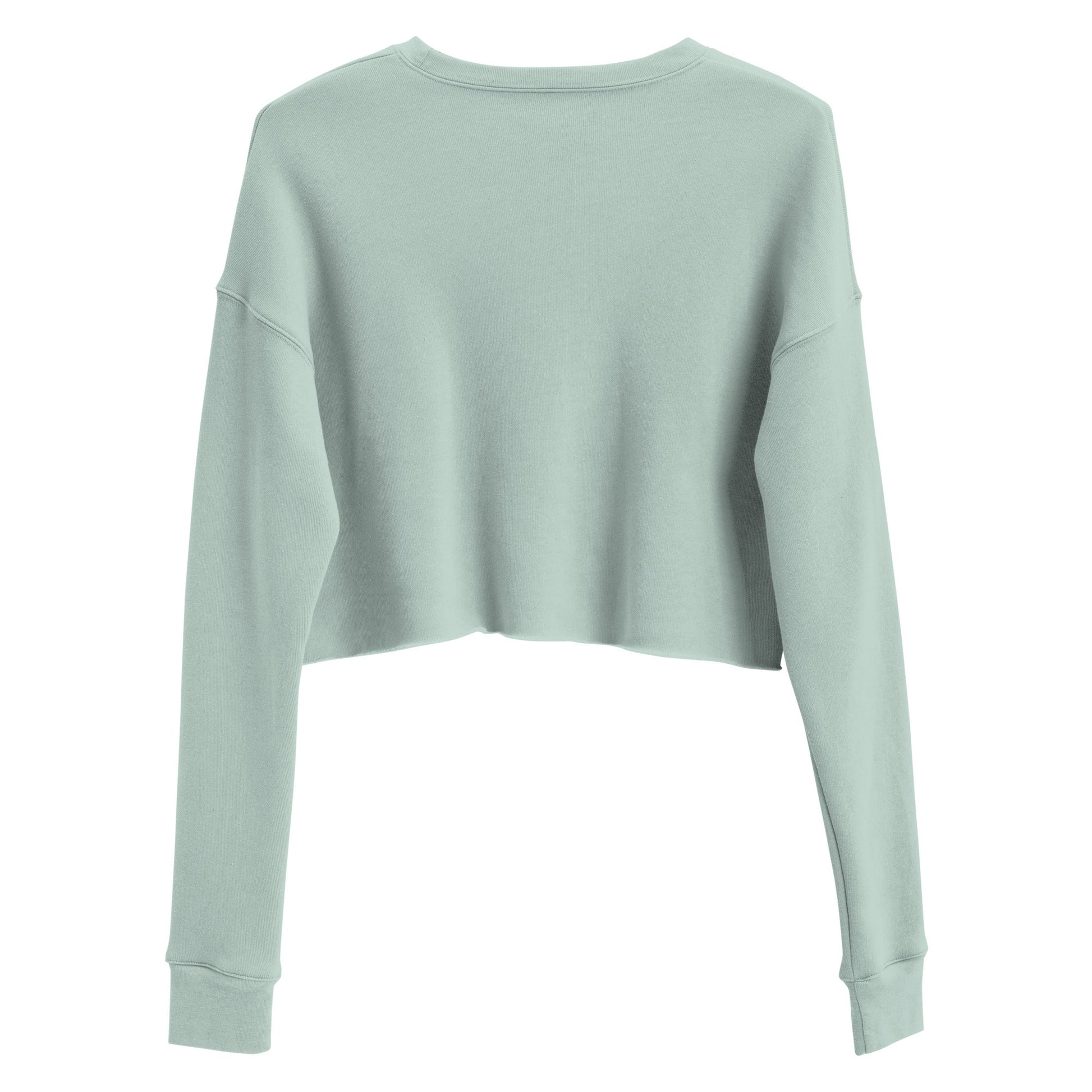 Crop sweatshirt in green with ribbed neckline, dropped shoulder cut, and raw hem.