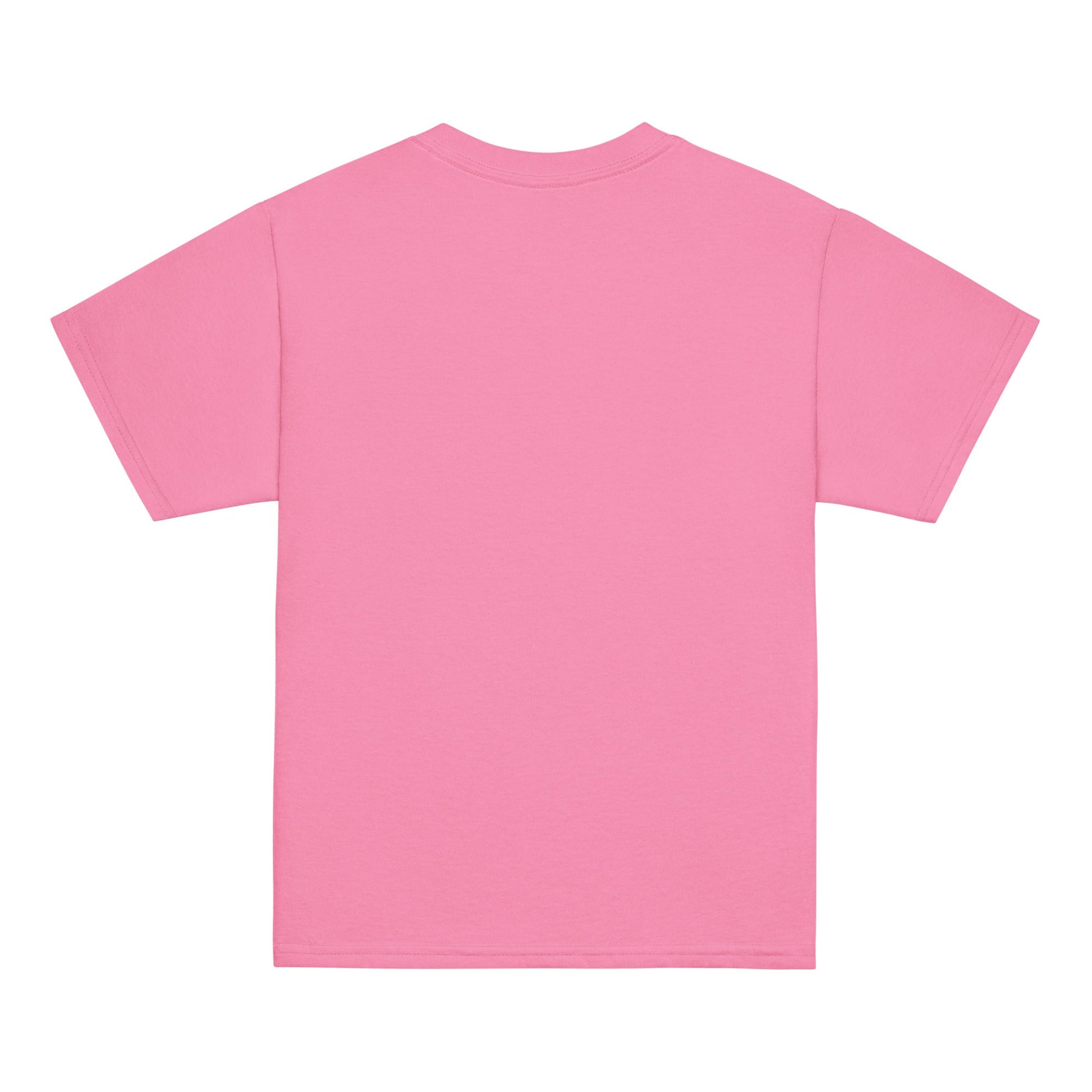 Pink youth classic tee, short sleeves, 100% cotton, versatile wardrobe staple.