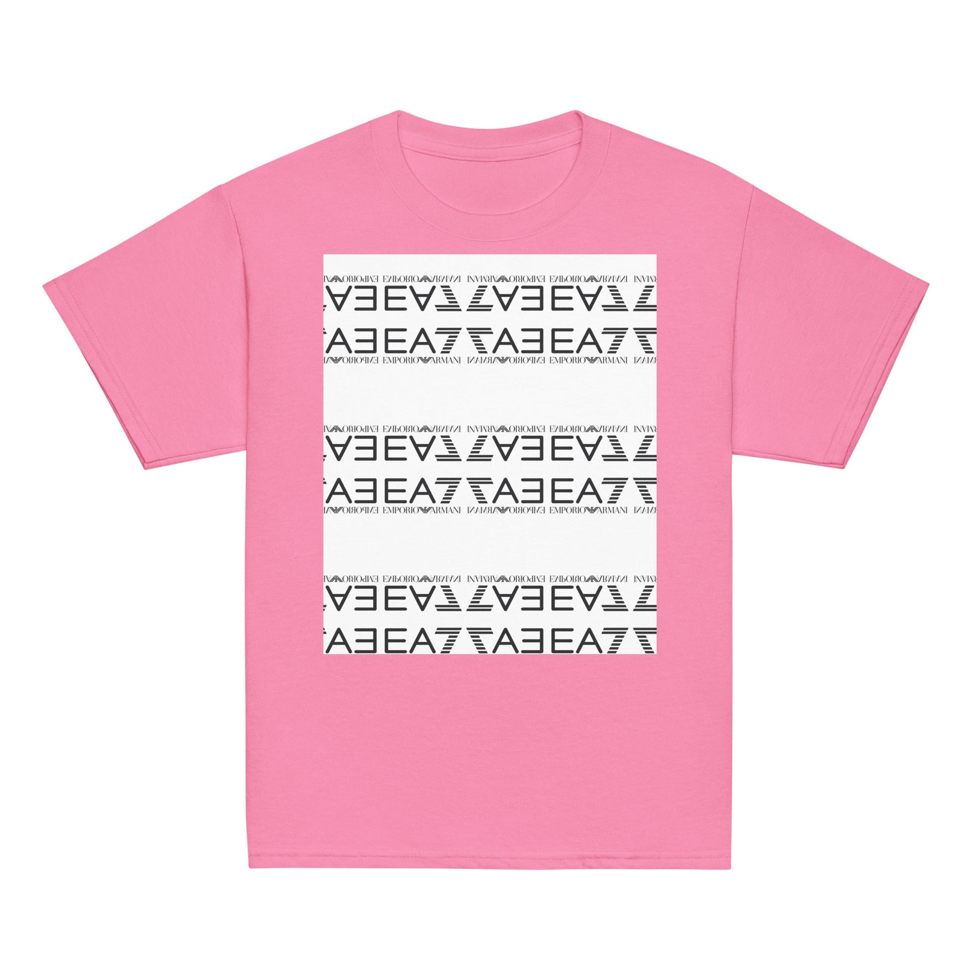 Youth classic tee in pink with graphic design, 100% cotton, pre-shrunk fabric, classic fit.