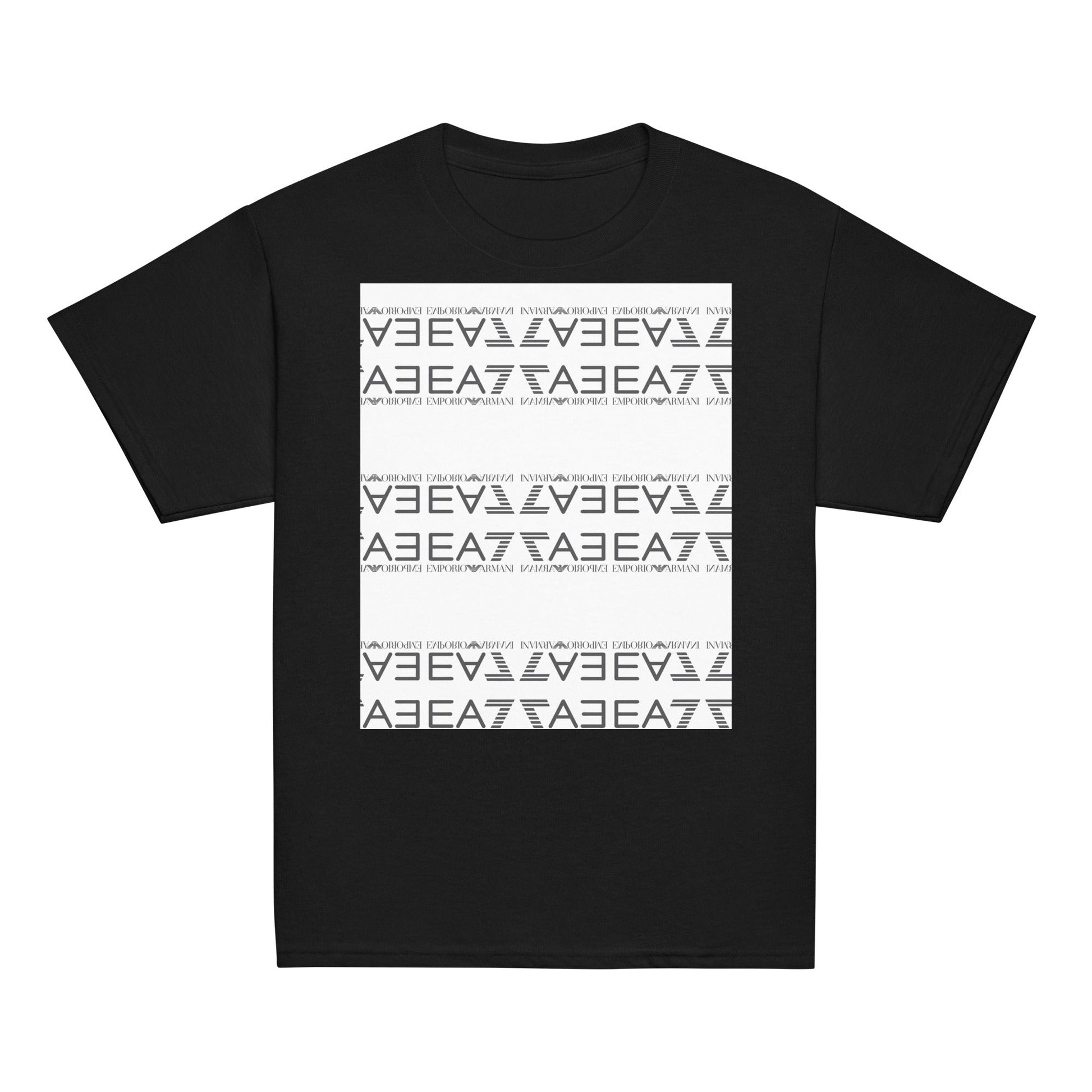 Youth classic tee in black, featuring a modern design with white accents, made from high-quality 100% cotton fabric.
