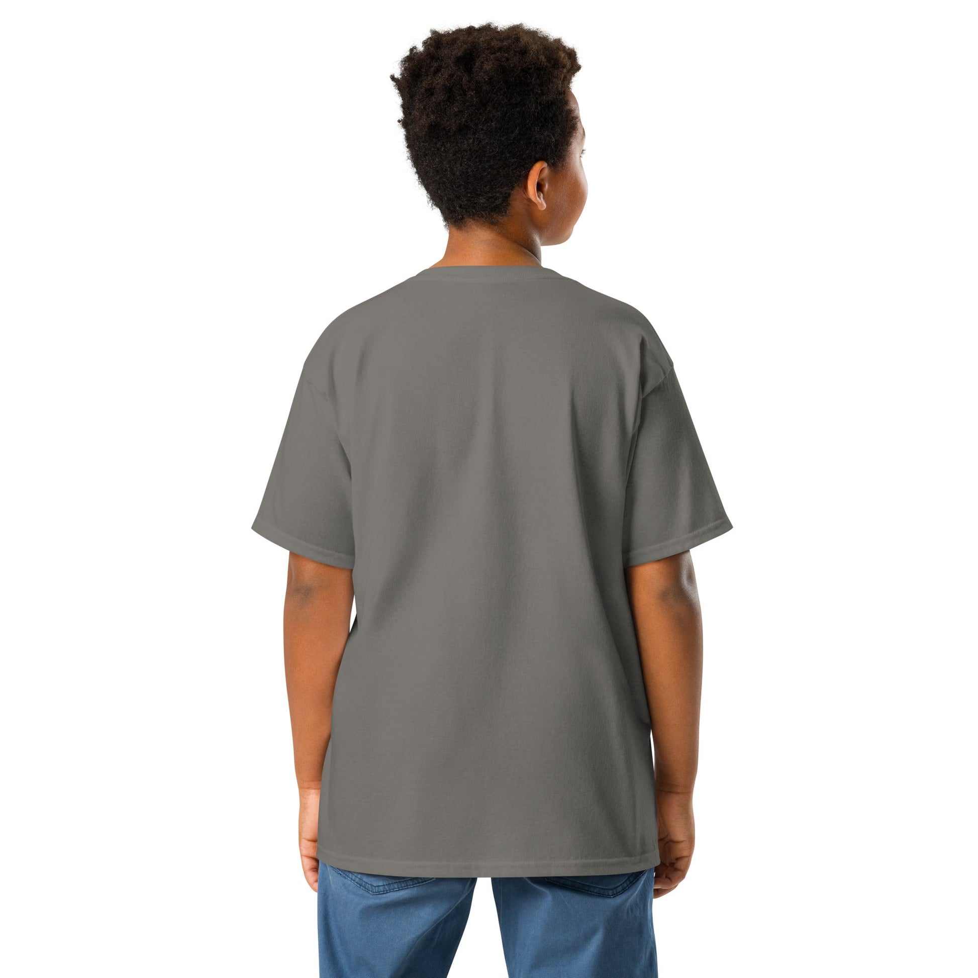 Youth wearing a JW bear classic tee in Sport Grey, showcasing a comfortable, classic fit.