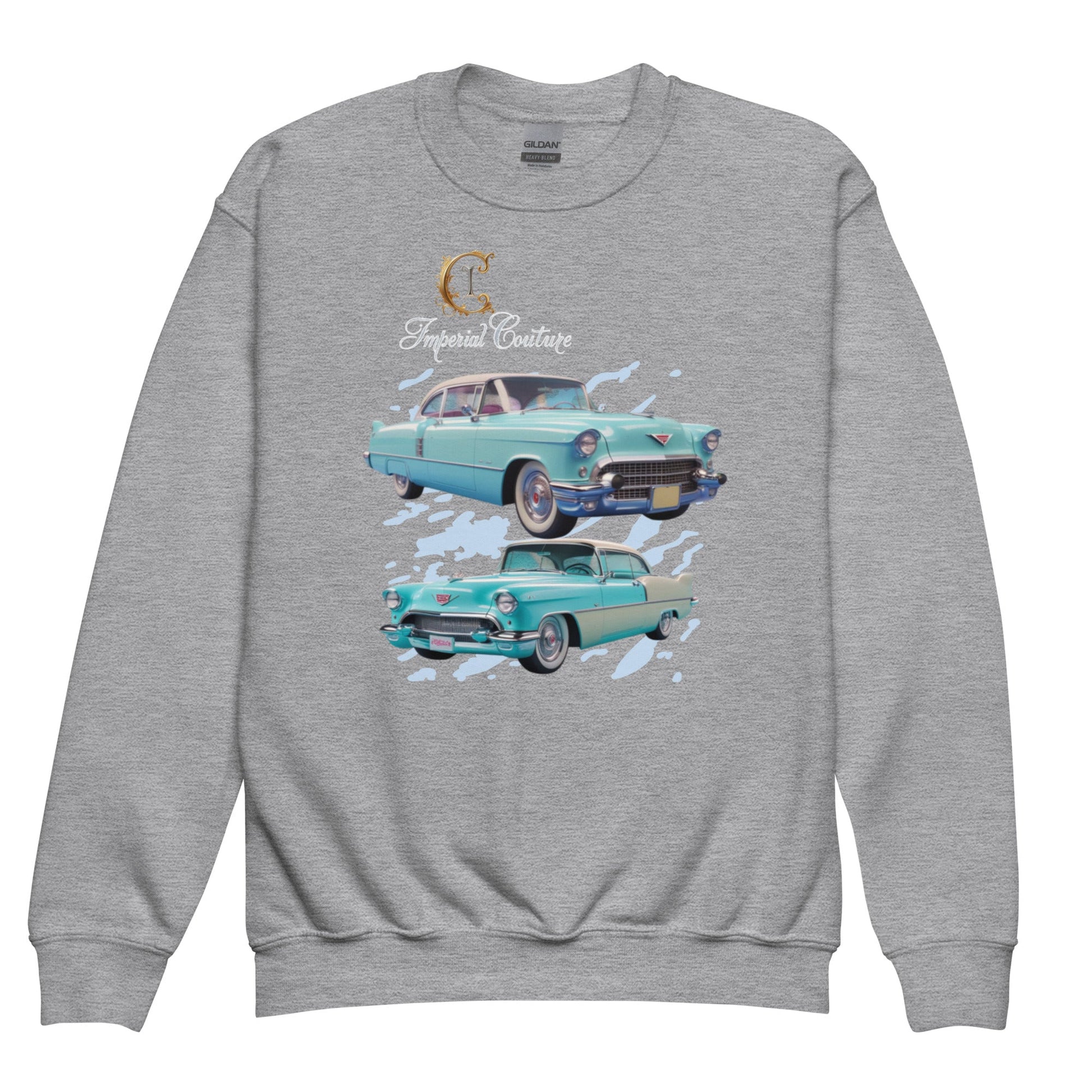 Youth crew neck sweatshirt with vintage car design by Imperial Couture.